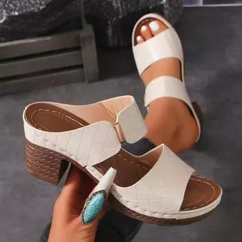 Fashion Plus Size Women s Shoes New 2024 Slippers Summer Sandals Women s Casual Women s Drags Breathable Sandals High Heels Block Heels 36 бежевый