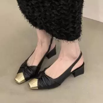 Fashion Pointed Heel Sandals Female Shoe 2024 Women s Girls New Elastic Band Low Fashion Summer Comfort Beige Open High Scandals 35 чёрный