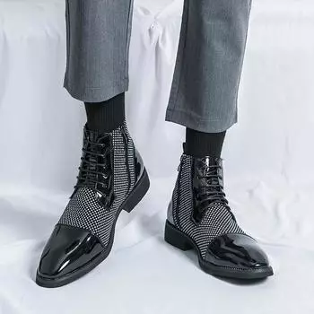 Fashion Pointed men s high top leather shoes Retro Trendy British style design Wedding party outdoor casual business men s Black boots 38