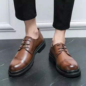 Fashion Pointed men s leather shoes Fashionable British style Wedding trend party office Outdoor leisure business walking men s shoes 38 коричневый