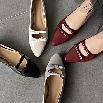 Fashion Pointed Toe Lovely Double Bowknot Women Mary Jane Shoes New 2024 Autumn Dress Flat Shoe Ladies Red Soft Shoes Zapatos 35
