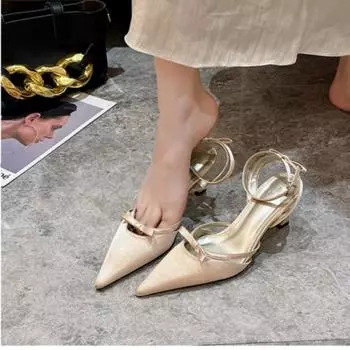 Fashion Pointed Toe Sandals Women High Heels Shoes Summer Slippers Sexy Bowknot Dress Wedding Pumps Slingback Mujer Zapatillas 35 чёрный