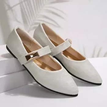 Fashion Pointed Toe Socks Women Flats Flat Chunky Single Shoes with A Line Mary Jane Shoes 2024 French Gentle Four Seasons Heel Shoes 36 бежевый