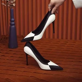 Fashion Pointed Toe with Medium Heels Shoes for Woman 2024 Normal Leather Casual Stilito Women s Summer Footwear Young on Offer Y2k E 39 34