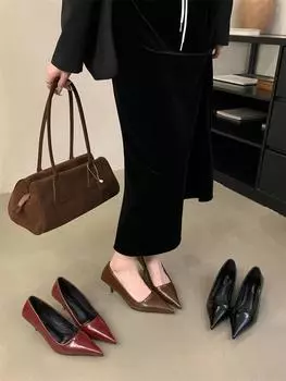 fashion Pointed Toe Women Pumps 2024 New Arrivals Black Brown Red Thin High Heels Shallow Slip On Pumps Stiletto Sexy Party Shoes Woman 225 чёрный