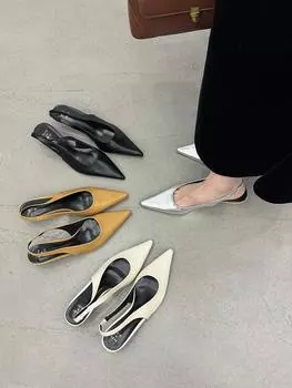 fashion Pointed Toe Women Sandals 2024 New Arrivals Black Silver Brown Beige Thin Mid Heels Party Pumps Shoes Woman Slides Size 35-39 5.5 чёрный