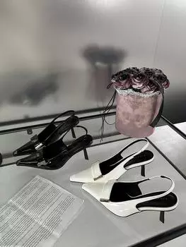 fashion Pointed Toe Women Sandals 2024 New Arrivals Fashion Outside Back Strap Thin High Heels 2024 New Arrivals Party Pumps Black White 5.5 чёрный