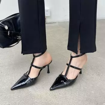 fashion Pointed Toe Women Sandals Summer Dress Shoes 2024 New Arrivals Sexy Pumps Black White Red Fashion Party Pumps Size 35-36 Slides 5.5 чёрный
