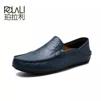 Fashion POLALI big size 35-47 slip on casual men loafers spring and autumn mens moccasins shoes genuine leather men s flats shoes 6.5
