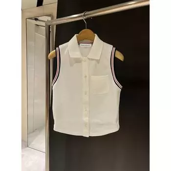 Fashion Polo Collar Silm Sleeveless Shirt/T-shirt Women 2024 Summer New Arrival White Lapel Spaghetti-Strap Camisole Top White S