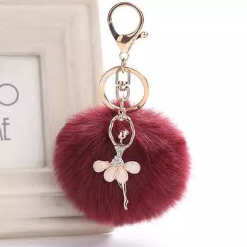 Fashion Popular Keychain Key Chains Ballerina Girl Ball Key Chain Ring Jewelry Car Pendant Dancing Angel Fluffy Pompom For Women Bag High Quality темно-зеленого