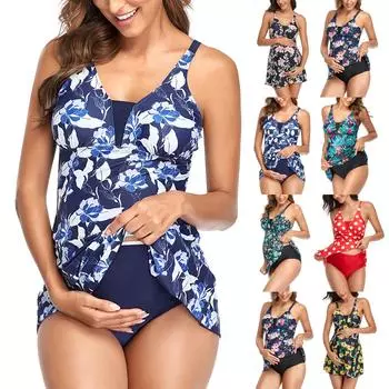 Модный купальник без рукавов с принтом для беременных, двухсекционный купальник, консервативный купальник, бикини XXL армия зеленый