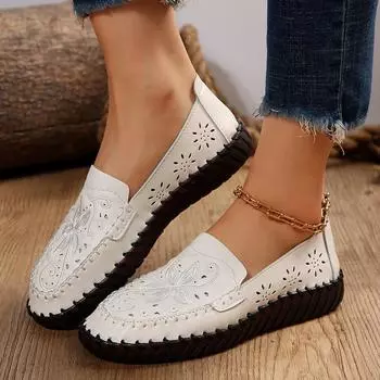 fashion Print Breathable Loafers Women Flats Platform Shoes 2024 Summer Fahsion Shallow Walking Shoes Retro Comfort Zapatos Para Mujer 36 бежевый