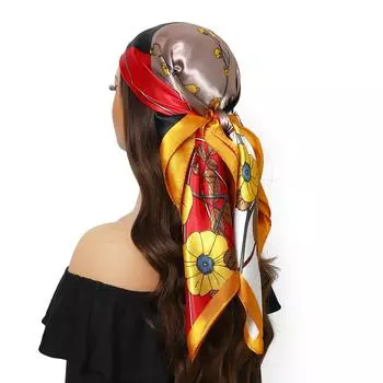 Модный принт, атласный платок на голову, летняя бандана 90X90 см, женский платок класса люкс, 1 шт., квадратные шали размером 35,4 дюйма,