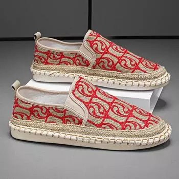 Fashion Print Red Loafers Men Flats Shoes Designer Luxury Men s Slip-On Shoes Comfortable Fisherman Shoes Male Driving Footwear 39