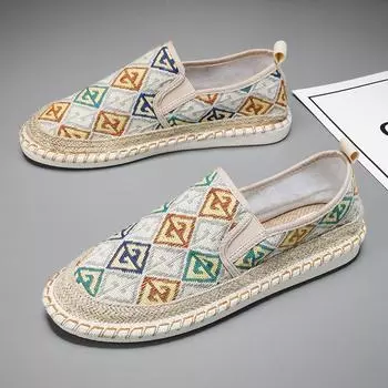 Fashion Printed Men s Summer Shoes Comfy Slip-on Flat Canvas Shoes For Man Fishermen Shoes Luxury Designer Shoes Man Casual Shoe 39