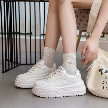 Fashion PU Leather Women s Shoes 2024 Autumn and Winter Thick-soled Sneakers Non-slip Casual Bread Shoes Increased Comfort Women s Shoes 35 белый