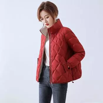 FASHION пуховик женский короткий 2024 новый тонкий модный свободный 90% белый утиный пух теплая зимняя повседневная куртка одежда S жёлтый