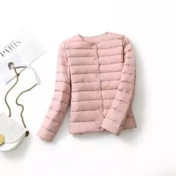 FASHION Пуховик женский короткий Одежда осень новый без воротника легкий и тонкий подклад легкий и тонкий модный теплый большой размер куртка одежда M чёрный