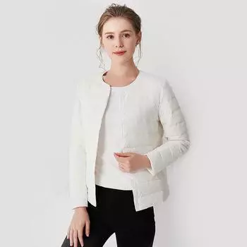 FASHION пуховик женский легкий пуховик женская новая легкая пуховая куртка без воротника с V-образным вырезом женская зимняя короткая Одежда S хаки