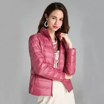 FASHION пуховик женский легкий тонкий модный воротник-стойка короткий тонкий толстый большой размер белый утиный пух одежда Одежда M 95-54 kg