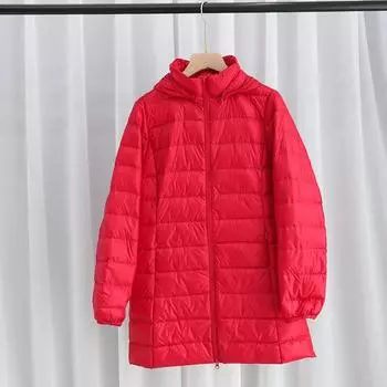 FASHION пуховик женский средний и длинный 2024 зима новый облегающий большой размер легкая куртка с шапкой Одежда M хаки