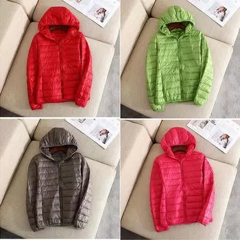 FASHION Пуховик женский тонкий модный воротник-стойка короткий утолщенный флисовый капюшон большого размера куртка Одежда Одежда S