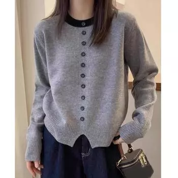Модный женский свитер, вязаный свитер, элегантный повседневный свитер с длинным рукавом на осень и зиму, женские топы, однотонные теплые трикотажные изделия с пуговицами и круглым вырезом 24839 One Size белый