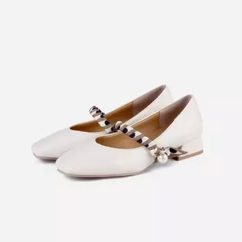 Fashion Pumps Women Square Heel High Heels Retro Mary Jane Shoes Spring/Autumn Ladies Shallow Shoes Party Wedding Shoes Zapatos De Mujer 35 бежевый