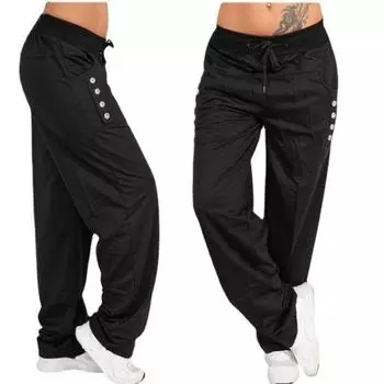 Fashion Pure Color Tied Straight Casual Sweatpants Black XL