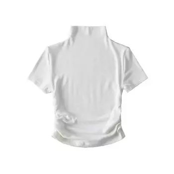 Fashion Pure Desire Summer New Half Turtleneck Short Sleeve T-shirt Side Ruched Short High Waist Sexy Slim-Fitting Blouse White S