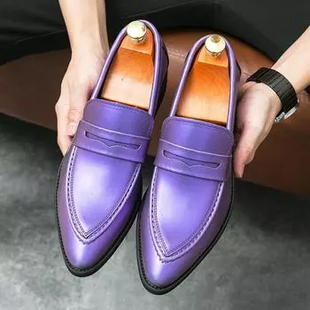 Fashion Purple Glitter Men s Dress Shoes Leather Pointed Slip-on Men Wedding Shoes Elegant Comfortable Non-slip Formal Shoes Men 38