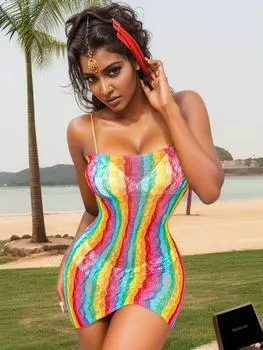 Fashion Rainbow Color Beach Dress Women s Sexy Fishing Net Perspective Mini Bodycon Short Skirt Erotic Tight Lingerie Clothes XS