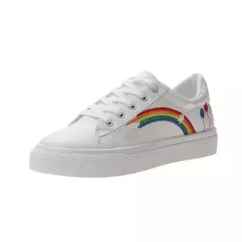 Fashion Rainbow White Shoes Women s New Casual Shoes Round Tie Student Leisure Low Top Skateboard Shoes Summer Woman Vulcanized Shoes 35 белый