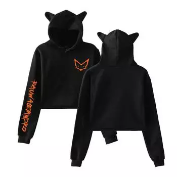 Fashion Rauw Alejandro Printed Kawaii Crop Top Hoodie Funny Cat Ear Cropped Short Sweatshirt Hooded Pullover Women Tops Streetwear XS белый