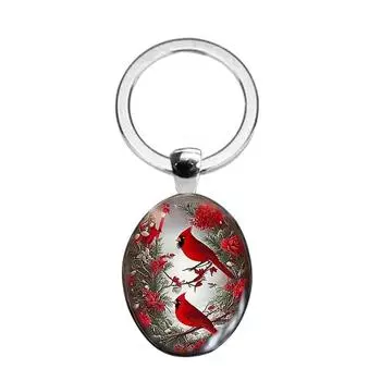 Fashion Red Bird Pendant Necklace Drop Earring Ring Unique Animals Keychain Keyring Clavicle Chain Vintage Jewelry 1