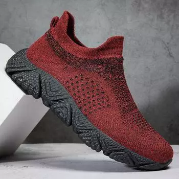 Fashion Red Breathable Slip On Sneakers Men Espadrilles Ultralight Non Slip Comfort Men Socks Shoes Knitting Mesh Socks Sneakers 36
