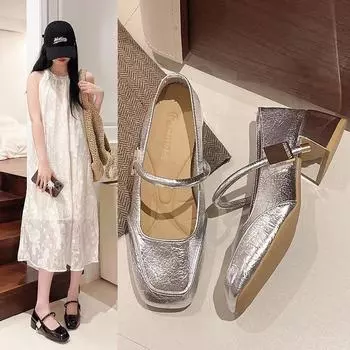 Fashion Red Mary Jane Shoes Women s Shoes 2024 Spring/Summer New Commuter Versatile Shallow Mouth Flat Belt French Fashion Single Shoes 35 бежевый