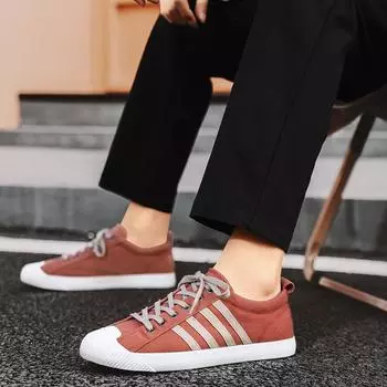 Fashion Red Men Canvas Shoes 2024 Breathable Flats Canvas Sneakers Man Vulcanized Shoes Lace-up Casual Shoes Men Espadrilles 39