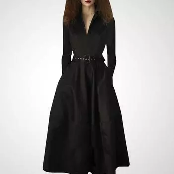 Fashion Red Slimming Socialite Long A- line Dress Black (Long sleeves) M