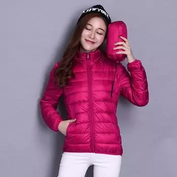 МОДНАЯ куртка-пуховик со съемной шапкой, женская короткая, 2024, новая женская легкая тонкая куртка больших размеров с воротником-стойкой Одежда S красный