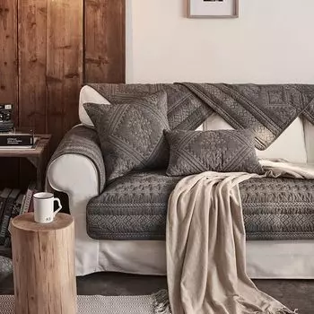 Fashion Retro Bed & Breakfast Style Cotton Washed Sofa Cushion Fabric Non Slip High-Grade Embroider All Year Round Sofa Towel Sofa Cover Peninsula Time 70*70cm
