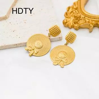 Fashion retro bow hat earrings titanium steel plated 18k gold temperament elegant high sense earrings золотой