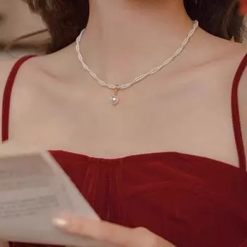 Fashion Retro Clavicle Chain French Style Temperament Twin Pearl Silver