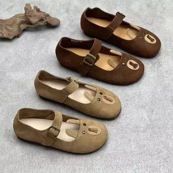 Модные ретро симпатичные кожаные женские туфли на плоской подошве из коровьей кожи 35 хаки