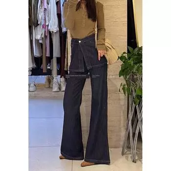 Fashion Retro Design Deconstruct Patchwork Denim Children 2025 Summer Sexy Fake Two-Piece Bootcut Trousers Fake Two-Piece S
