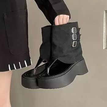 Fashion retro design sense metal buckle with open-toe platform sandals women s summer new wear casual single shoes cool boots 35