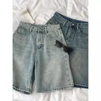 Модные ретро-рваные джинсы 2024 года, летняя новая женская одежда Personali, универсальные свободные брюки с высокой талией и широкими штанинами S светло-синий