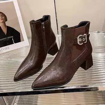 Fashion Retro Fashion Belt Buckle Chelsea Boots for Women Autumn Winter Soft Soled Women s Shoes Designer Big Size Ankle Boots Female 35