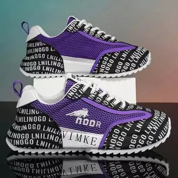 Fashion Retro Fashion White Purple Sneakers for Men Breathable Mesh Platform Shoes Trainers Men Lace-up Casual Sneaker Men Jogging Shoes 39